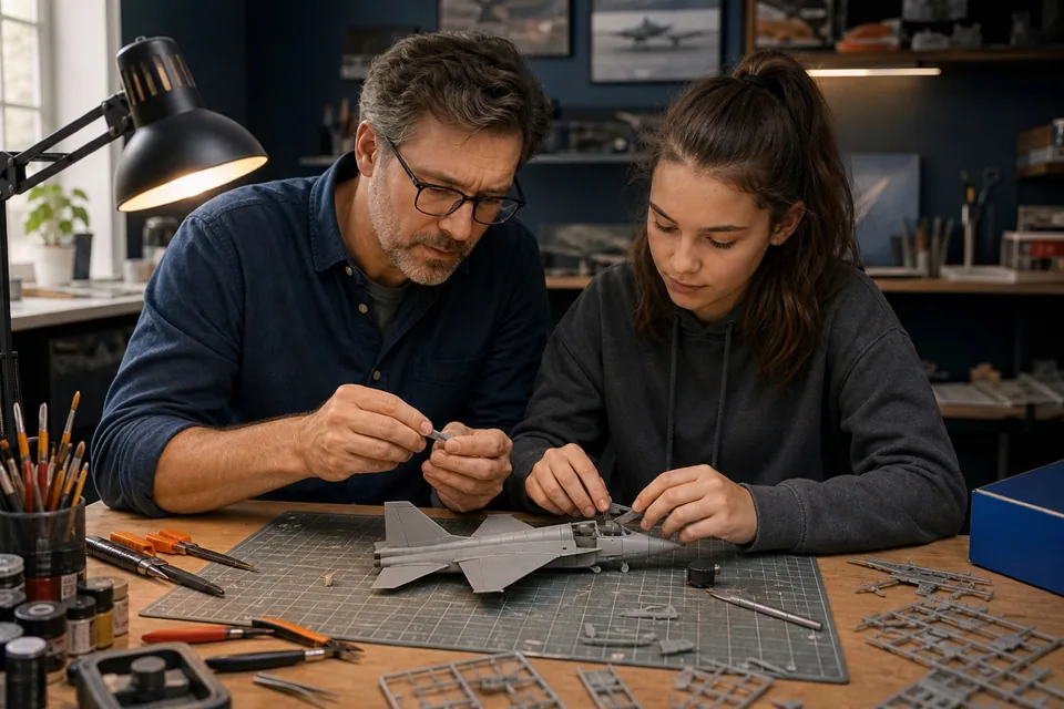 Building a plastic aircraft model together